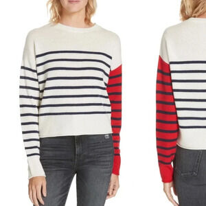 NORDSTROM SIGNATURE NEW Cropped Striped Cashmere Crew Neck Sweater